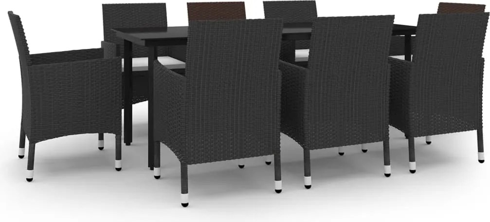 vidaXL Set mobilier de grădină cu perne, 9 piese, poliratan și sticlă