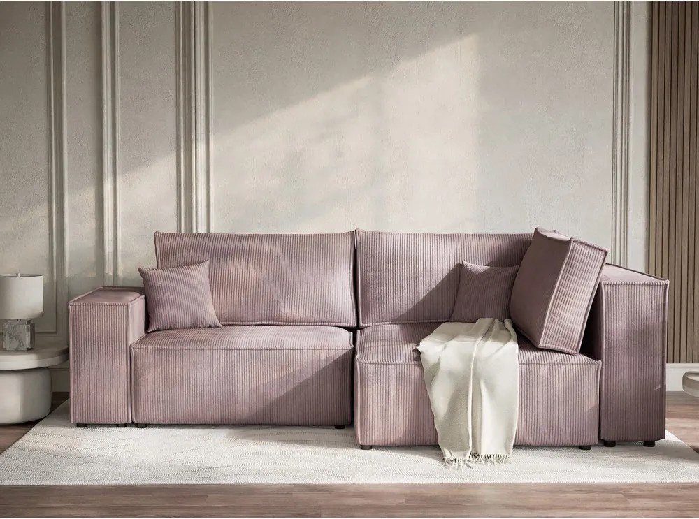 Colțar mov extensibil/cu spațiu de depozitare cu tapițerie din catifea reiată (cu colț pe partea dreaptă/în formă de ”L”) Tonga – Maison de Rêve