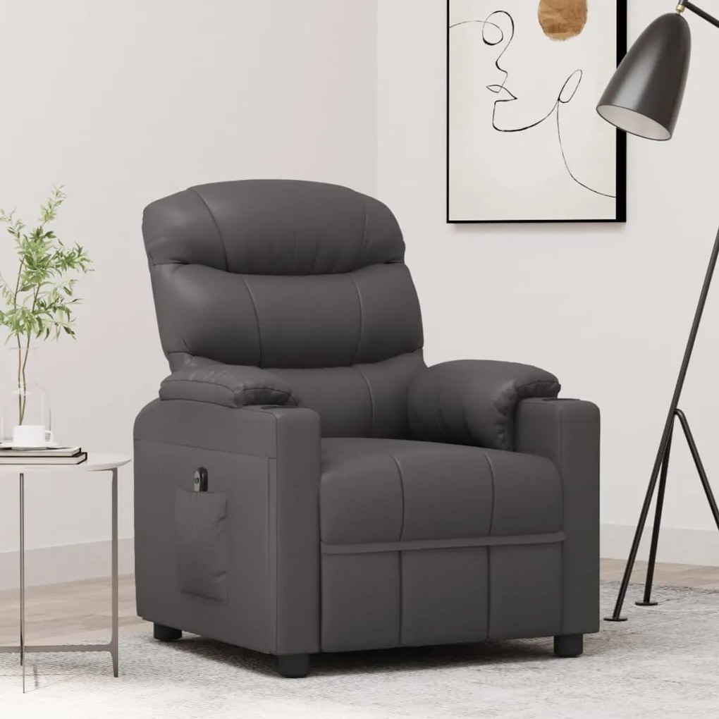 3143518 vidaXL Fotoliu cu ridicare, gri, piele ecologică