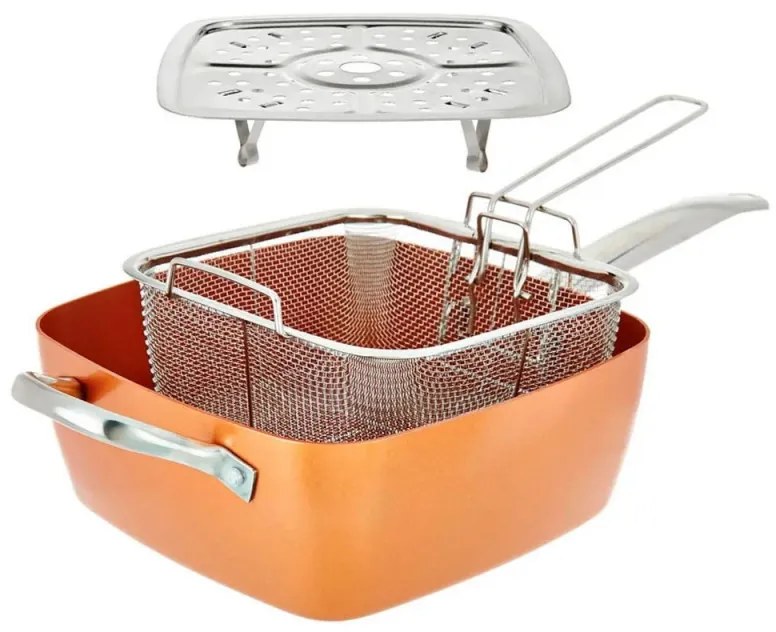 Tigaie cu cos Silvano SCC-7527, 24 cm, 5 l, 450C, Acoperire ceramica, Capac sticla, Inductie, Cupru