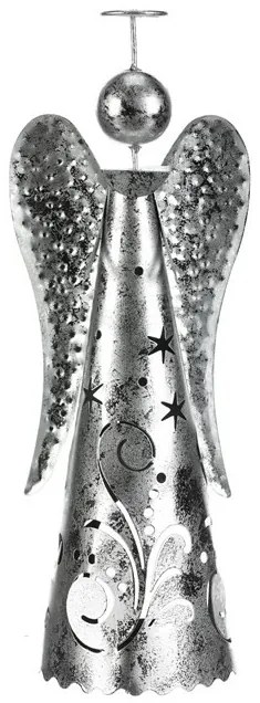 Decorație metalică de Crăciun Înger pentrulumânare de ceai, argintiu