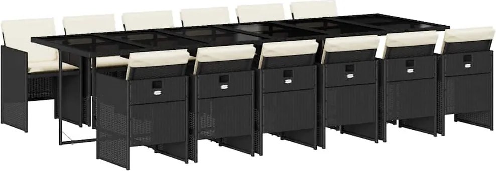 vidaXL Set mobilier de grădină cu perne, 13 piese, negru, poliratan