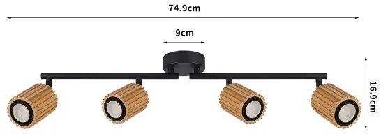 Brilagi - Spot modern MODERN WOOD, lemn de cauciuc/negru, 4xGU10/8W/230V