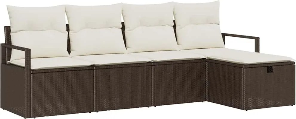 vidaXL Set de canapele pentru grădină cu pernă 5 pcs Maro Rattan poli