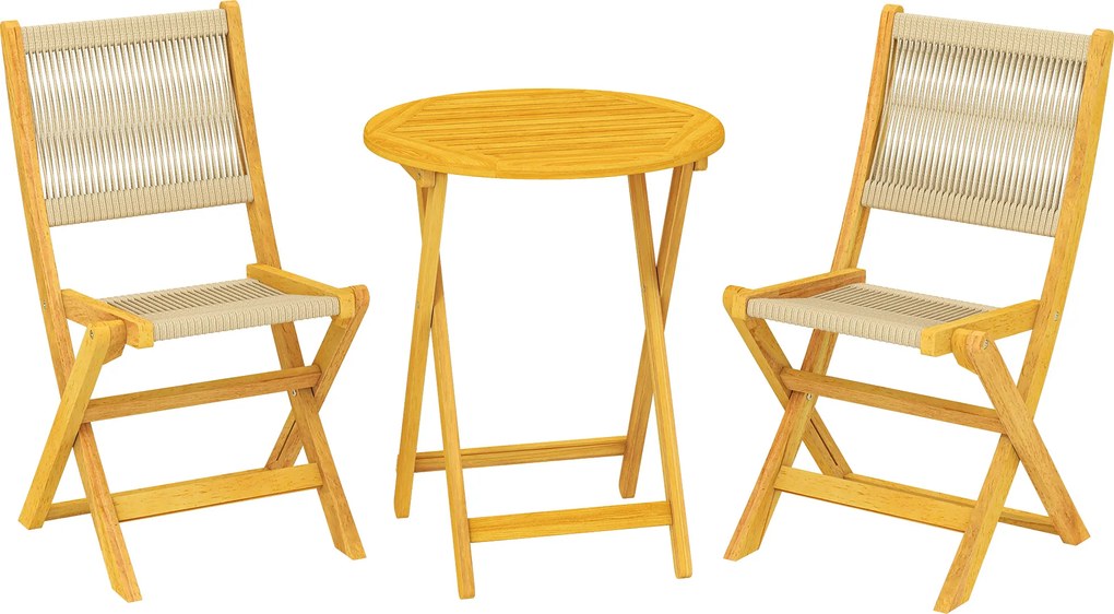 Outsunny Set mobilier balcon 3 piese Polyrattan lemn pliabil Set mobilier grădină cu masă 2 scaune, respirabil | Aosom Romania