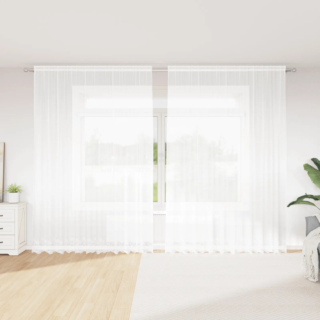 vidaXL Perdele cu perdele Floral Alb 300 x 280 cm Poliester