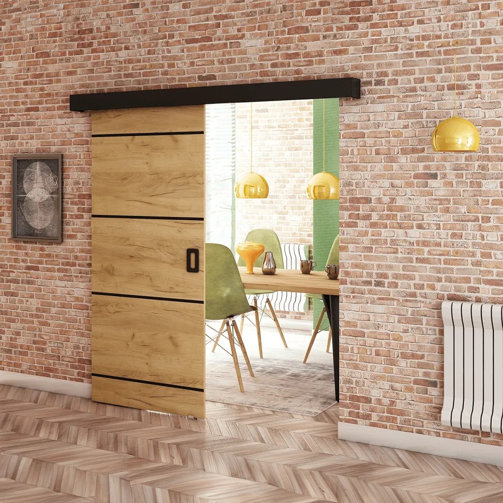 Uşă glisantă, stejar craft auriu/negru/negru, BERI 90 4