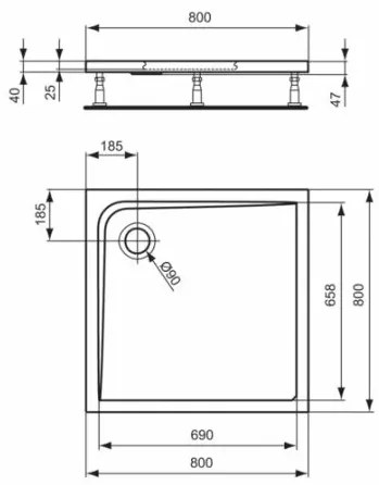 Cadita de dus patrata Ideal Standard Ultra Flat 80x80 cm