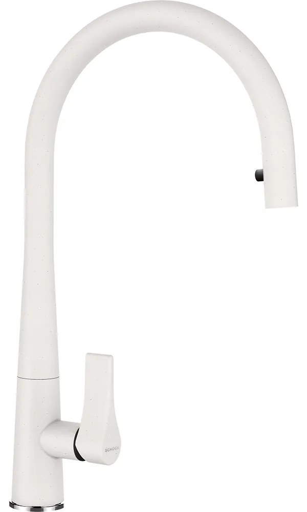Baterie bucatarie Schock Gota Cristadur Alb cu cap extractibil, aspect granit, cartus ceramic