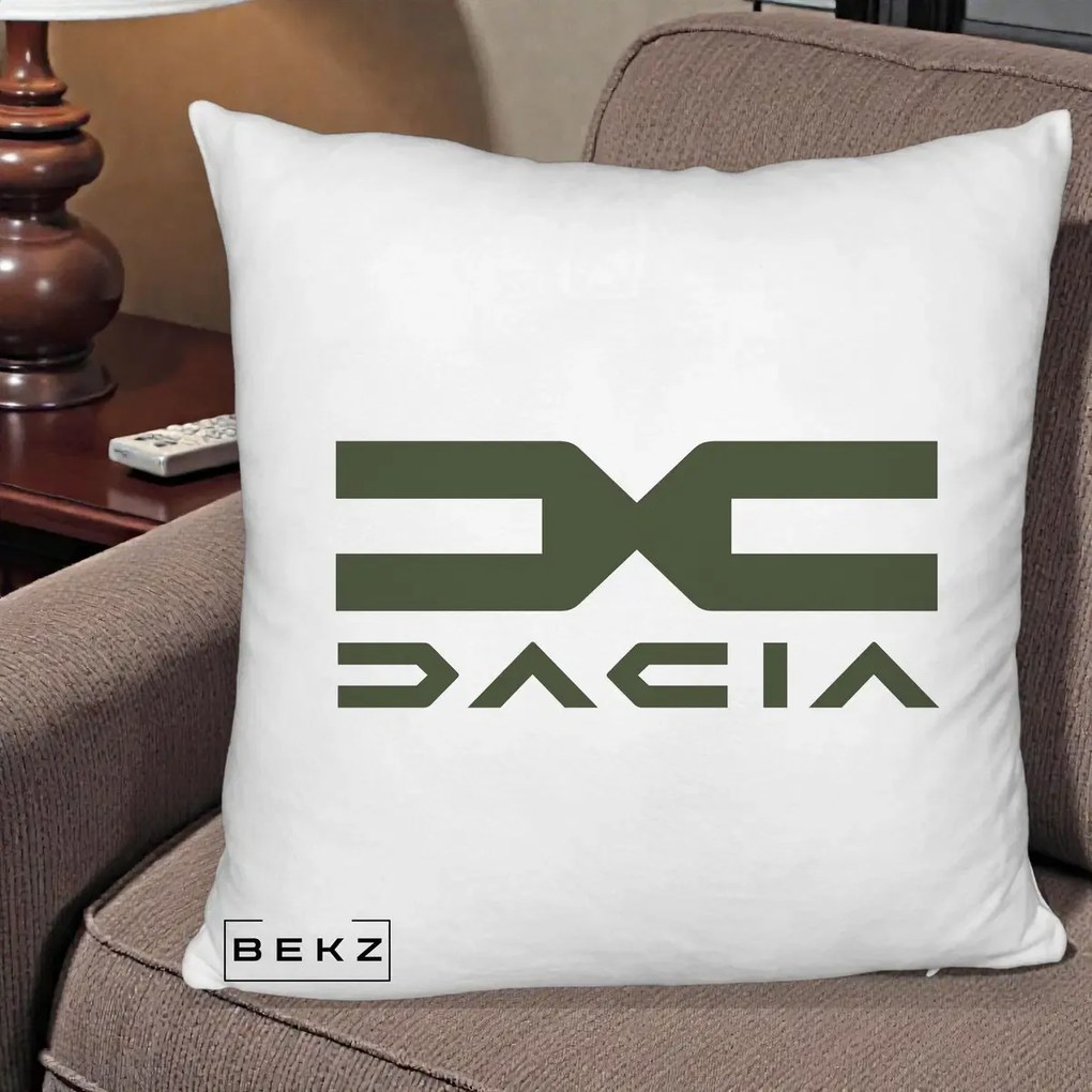 Perna Personalizata cu emblema Dacia, 40x40 cm, Alb Pufos, Husa Detasabila, Perna Inclusa, BEKZ®