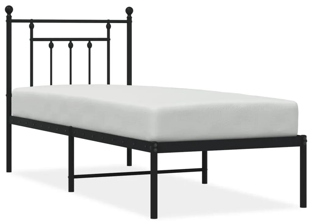 353527 vidaXL Cadru de pat metalic cu tăblie, negru, 75x190 cm
