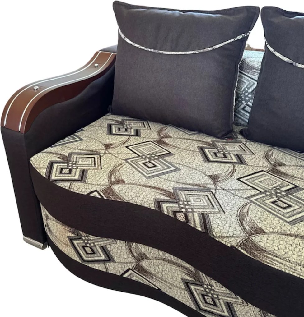 Canapea DIANA extensibila, 3 locuri, cu lada de depozitare, stofa gri cu negru , 220x100x80 Maro + Bej