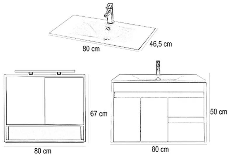 Mobilier complet de baie Luna 80 alb