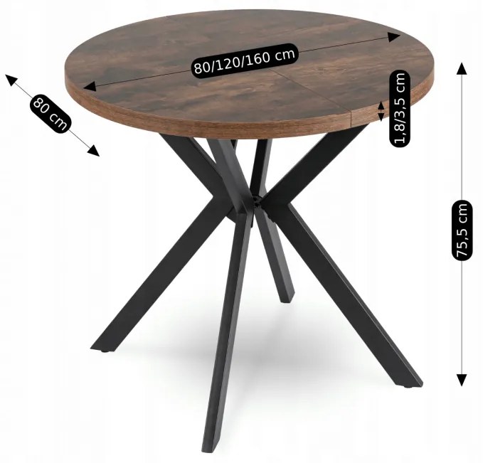 JAKS Masa rotundă extensibilă 80 - 160 cm stejar rustic Dorian