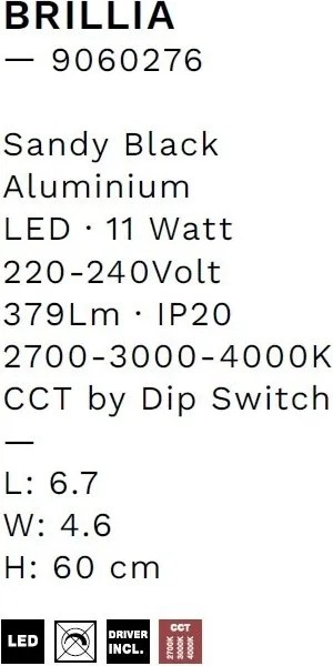 Aplica LED iluminat ambiental BRILLIA negru nisip