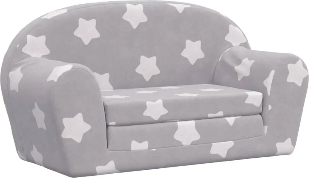 vidaXL Canapea extensibilă copii 2 locuri gri deschis/stele pluș moale