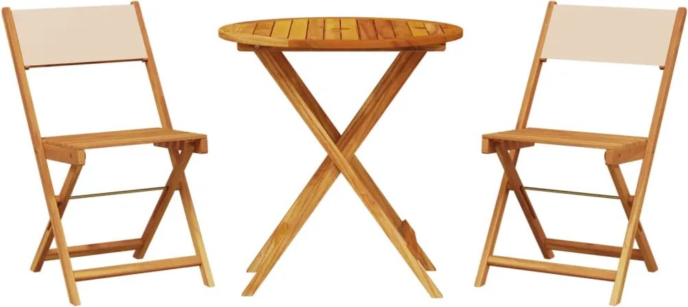 vidaXL Set mobilier bistro, 3 piese, textil bej/lemn masiv