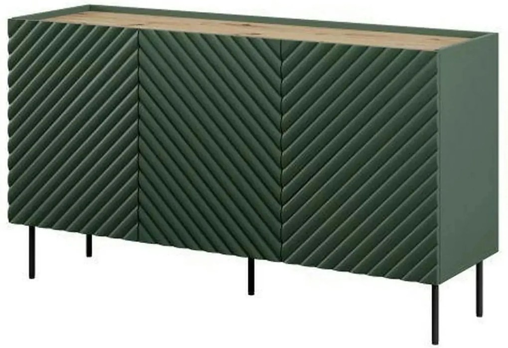 Comoda ONDA, verde inchis/stejar, PAL laminat, 150x45x85 cm