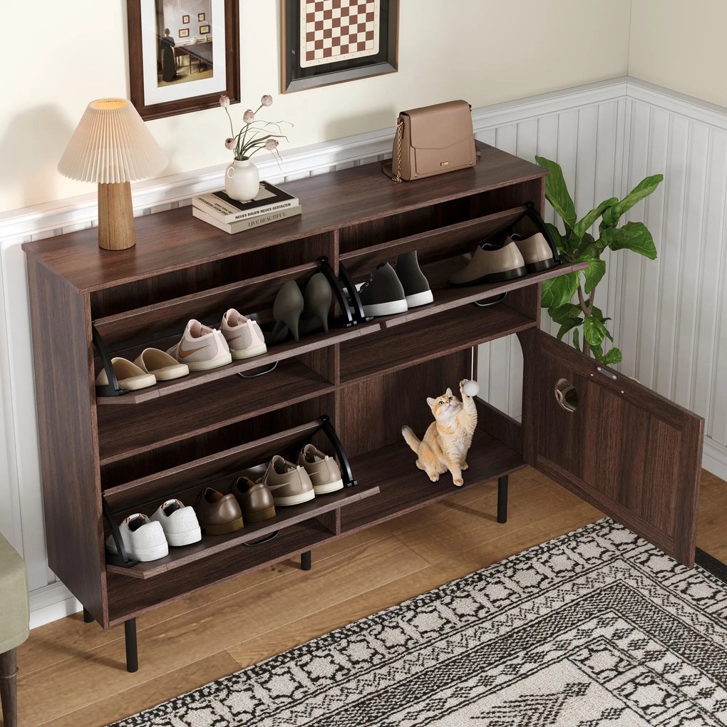 Pantofar cu 3 clapete, cu raft pentru jucării pentru animale de companie, 120x28x92 cm, Maro