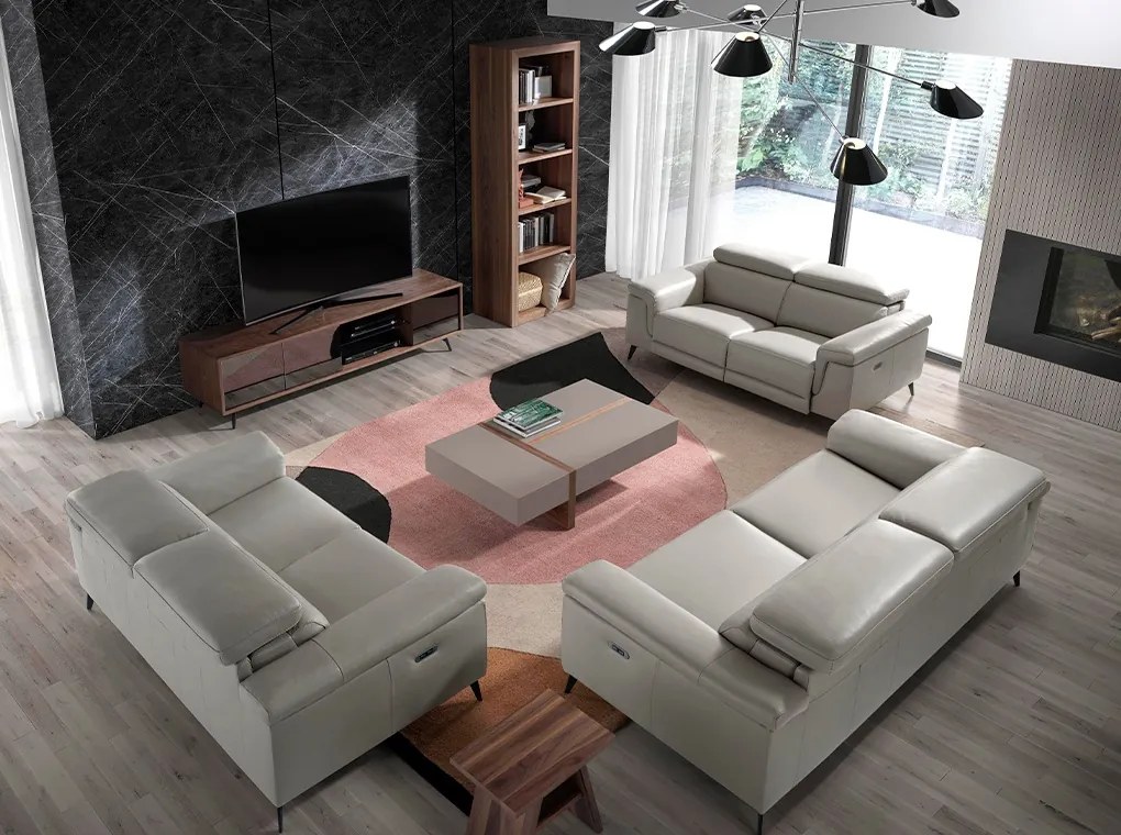 Comoda TV design LUX cu 3 usi negre efect de oglinda Walnut