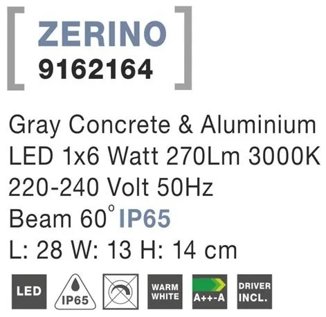 Aplica perete LED ambientala de exterior IP65 ZERINO NVL-9162164