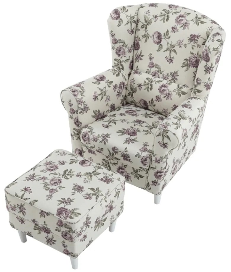 Fotoliu cu taburet, material textil rose 18, ASTRID