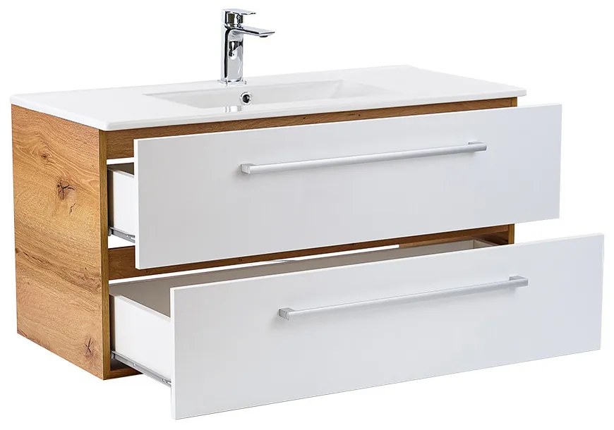 Dulap inferior Vario Clam 100 cu lavoar stejar-alb