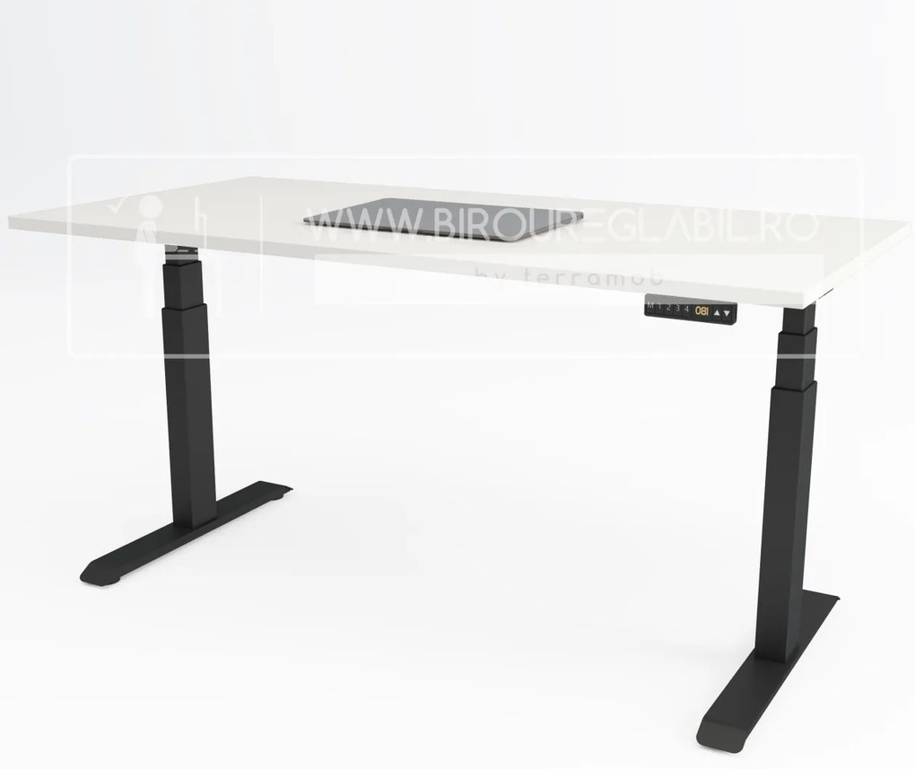 Birou reglabil pe inaltime TerrA7 BLACK- 2 motoare, profil dreptunghiular, Negru (Dimensiune blat: 137x67 cm, Culoare blat: Negru 25mm)
