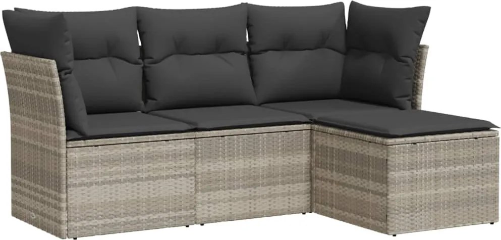 vidaXL Set canapea de grădină cu perne, 4 piese, gri deschis poliratan