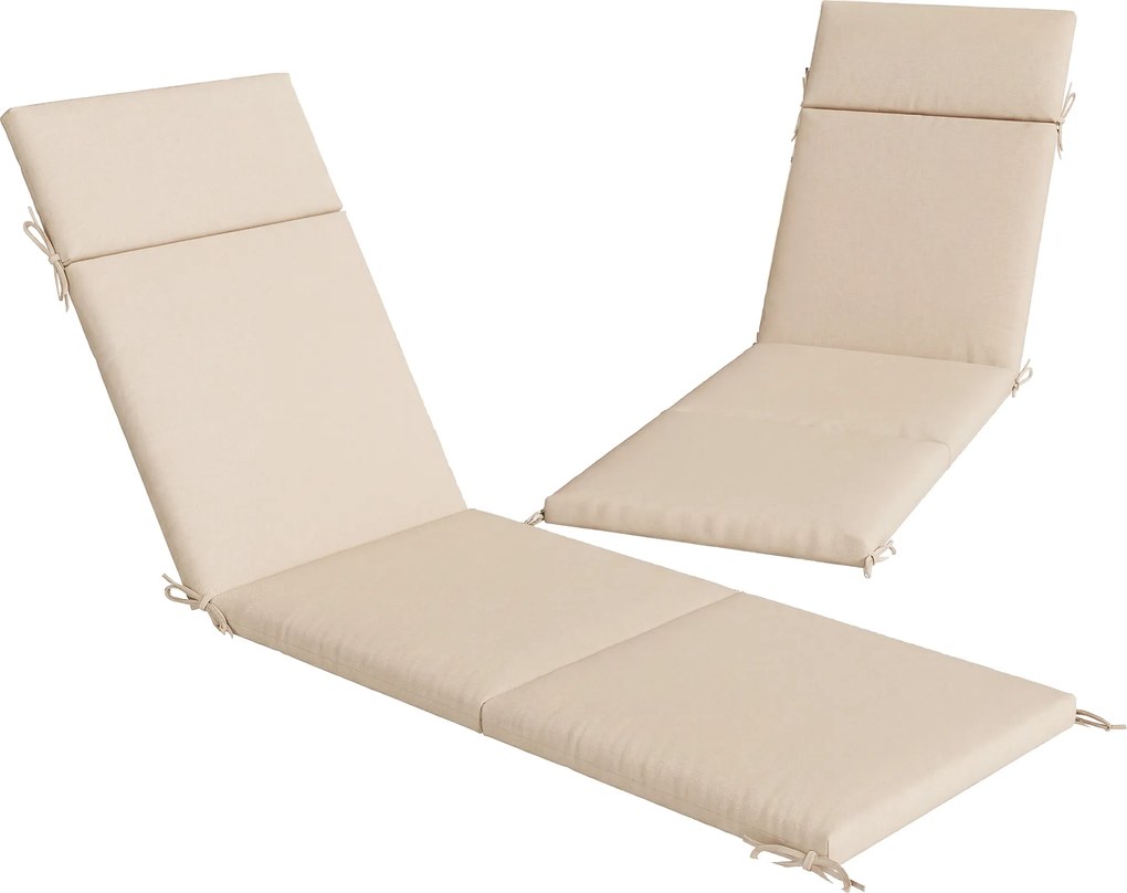 Outsunny Set de 2 perne pentru șezlong, pernă de soare cu 6 prinderi, rezistență UV, 183x53,5x6,5cm, crem | Aosom Romania