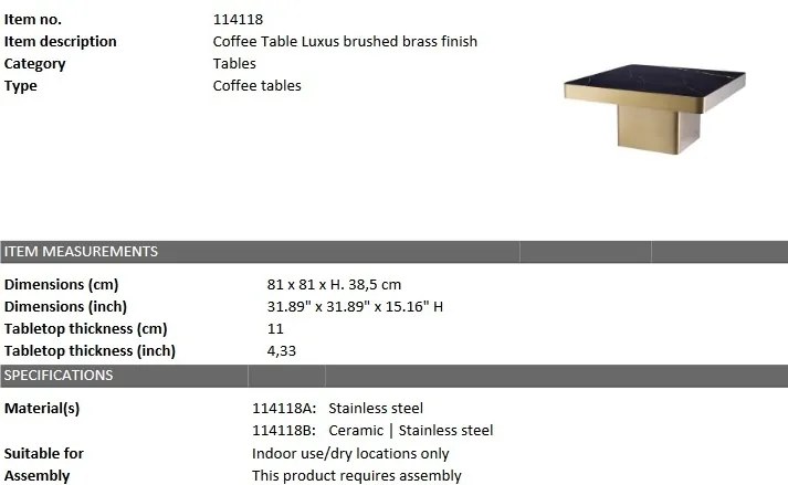 Masuta de cafea design elegant Luxus, alama 114118 HZ