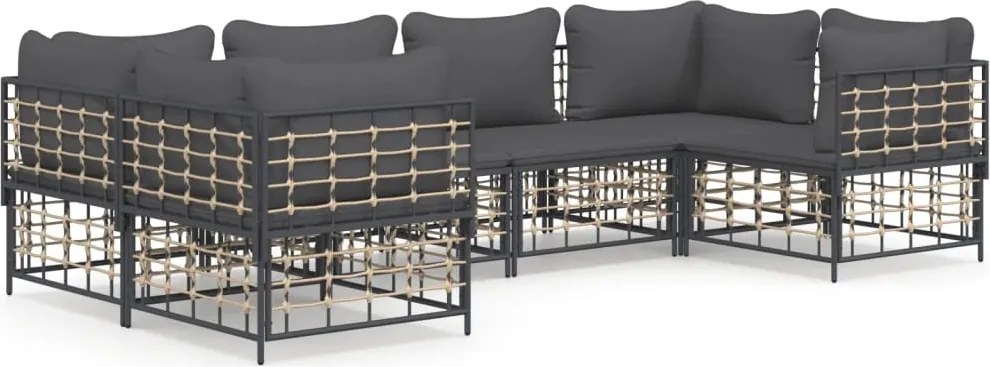 vidaXL Set șezlonguri de grădină 6 piese cu perne, antracit, poliratan