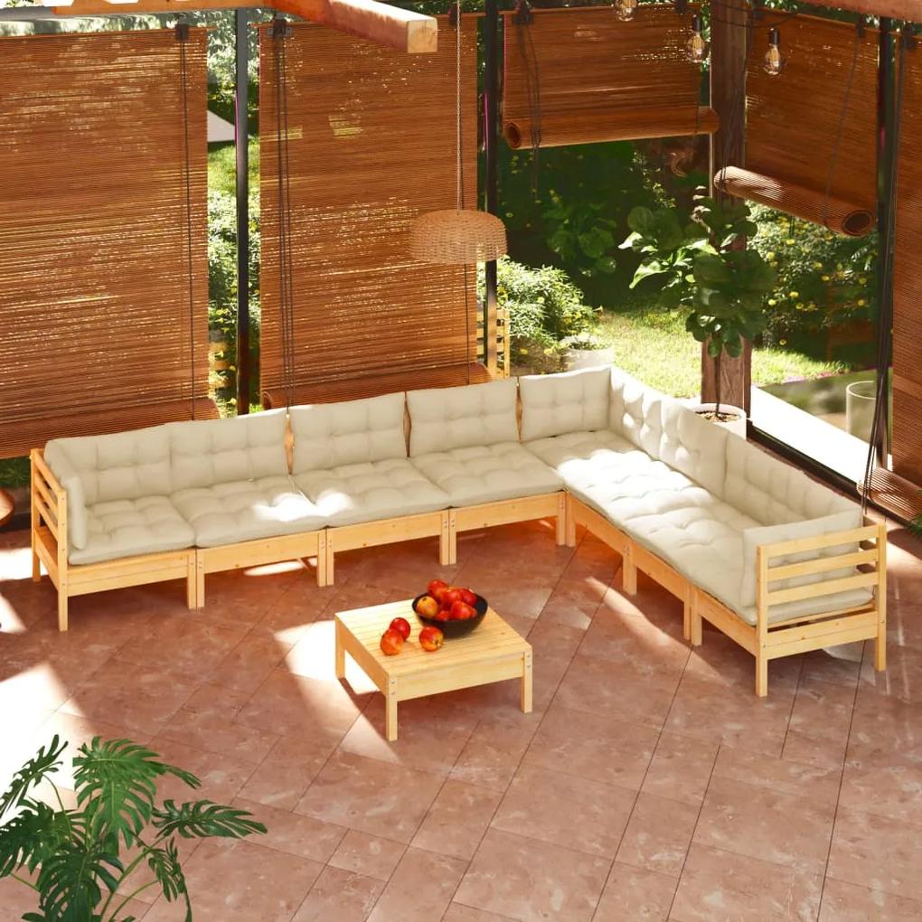 3096809 vidaXL Set mobilier grădină cu perne crem, 9 piese, lemn masiv de pin