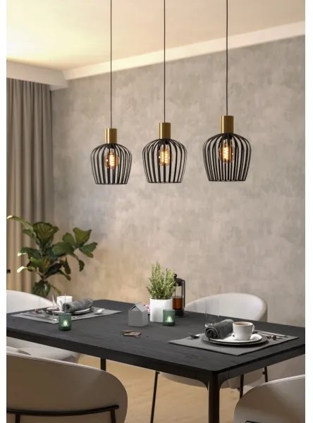 Lustră pe cablu Eglo 901037 EMPOLI 3xE27/40W/230V negru/auriu