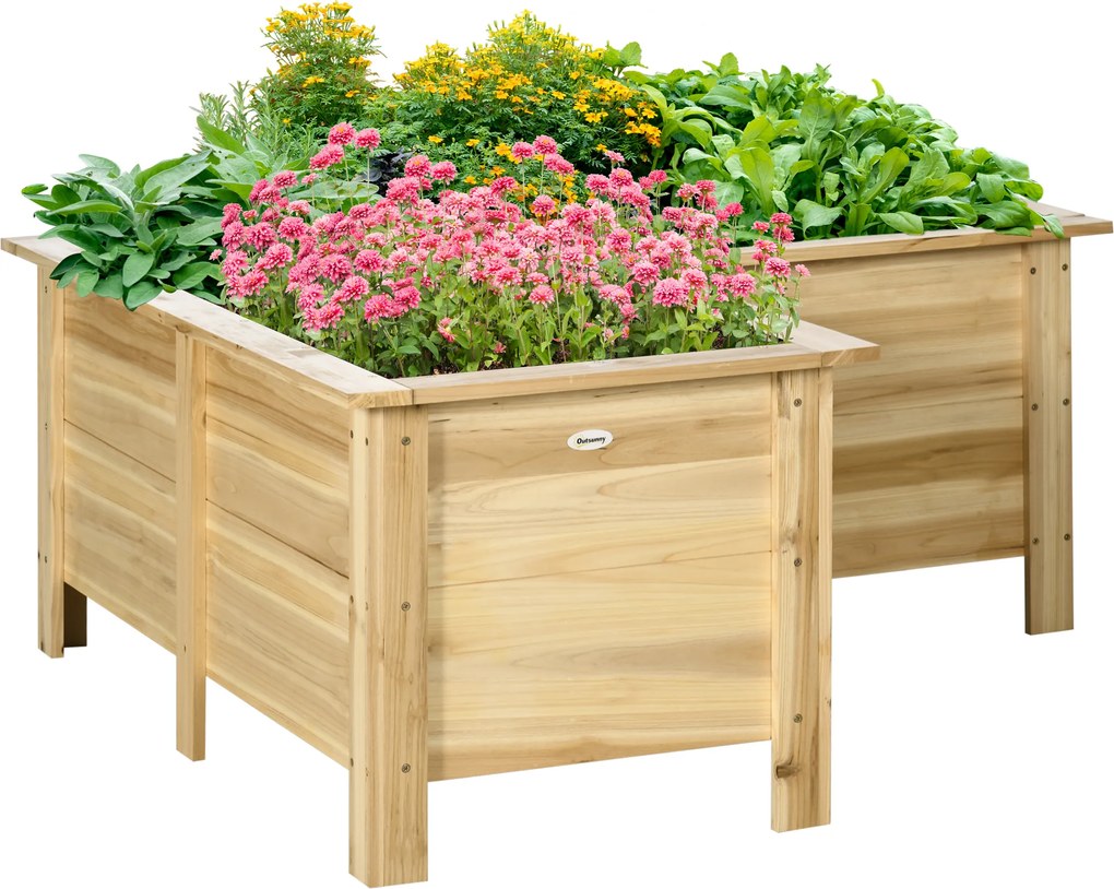 Outsunny Jardinieră înălțată din lemn ghiveci exterior în formă de L cu material nețesut grădină urbană 120x120x50 cm Natural | Aosom Romania