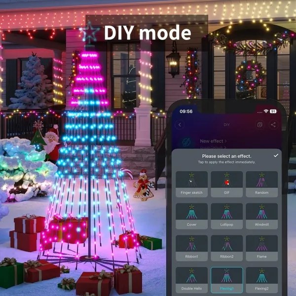 Govee-LED RGBIC Brad de Crăciun cu stea LED/15W/230V IP65 1,8m Matter Wi-Fi