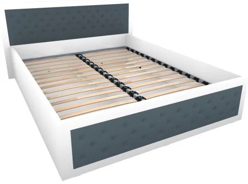 Pat Torino 160x200 cm cu somiera metalica rabatabila si lada, Alb / Piele ecologica Gri
