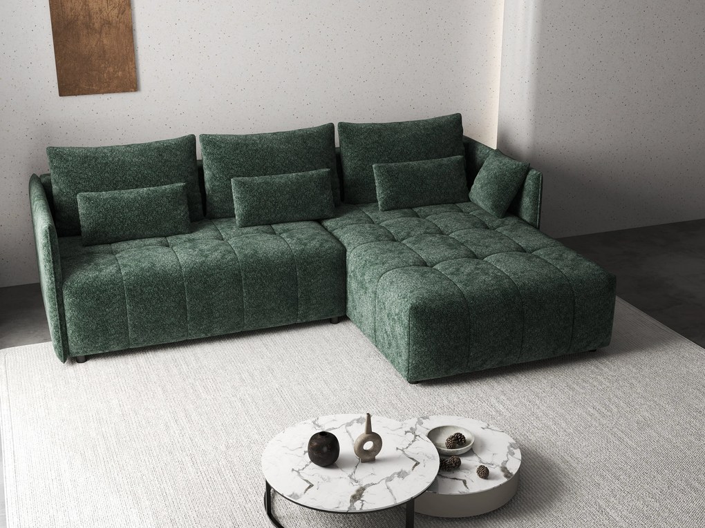 Colțar extensibil dumonde cu ladă de depozitare si sezut confortabil din spuma high-density, Malta Euphoria Green 235x185 cm