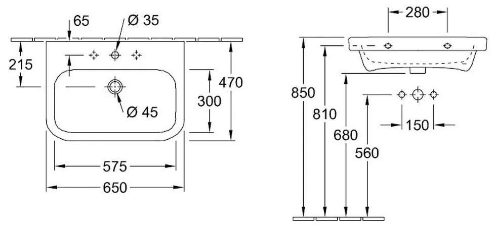 Lavoar baie suspendat alb 65 cm Villeroy  Boch Architectura 650x470 mm