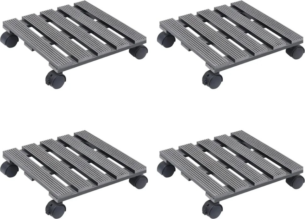 vidaXL Cărucioare pentru plante, 4 buc., gri, 30x30x7,5 cm, WPC