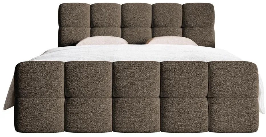 Pat matrimonial continental 160 cm Cirsten 160C (cu somieră și saltea) (cu sp. depozitare) (Bej). 1100157
