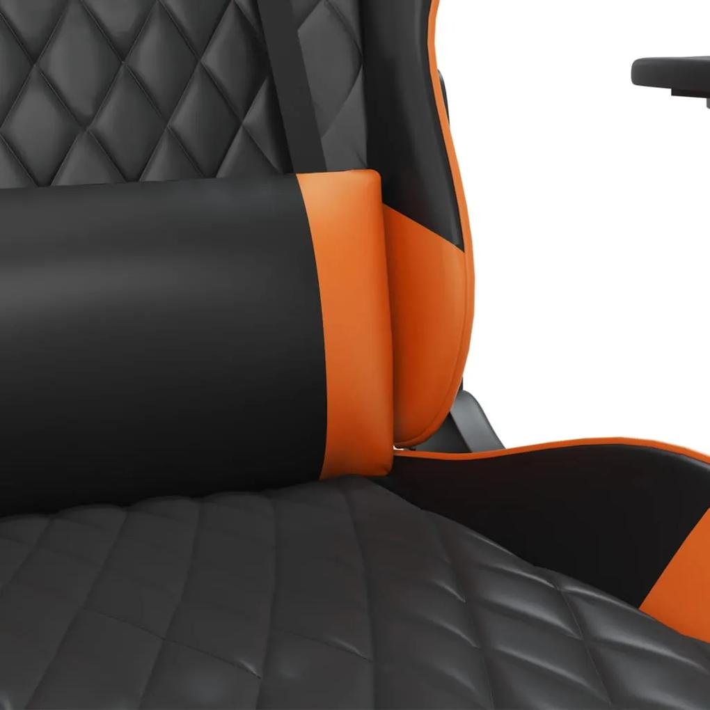Scaun de gaming de masaj, negru si portocaliu, piele ecologica 1, Negru si portocaliu, Fara suport de picioare