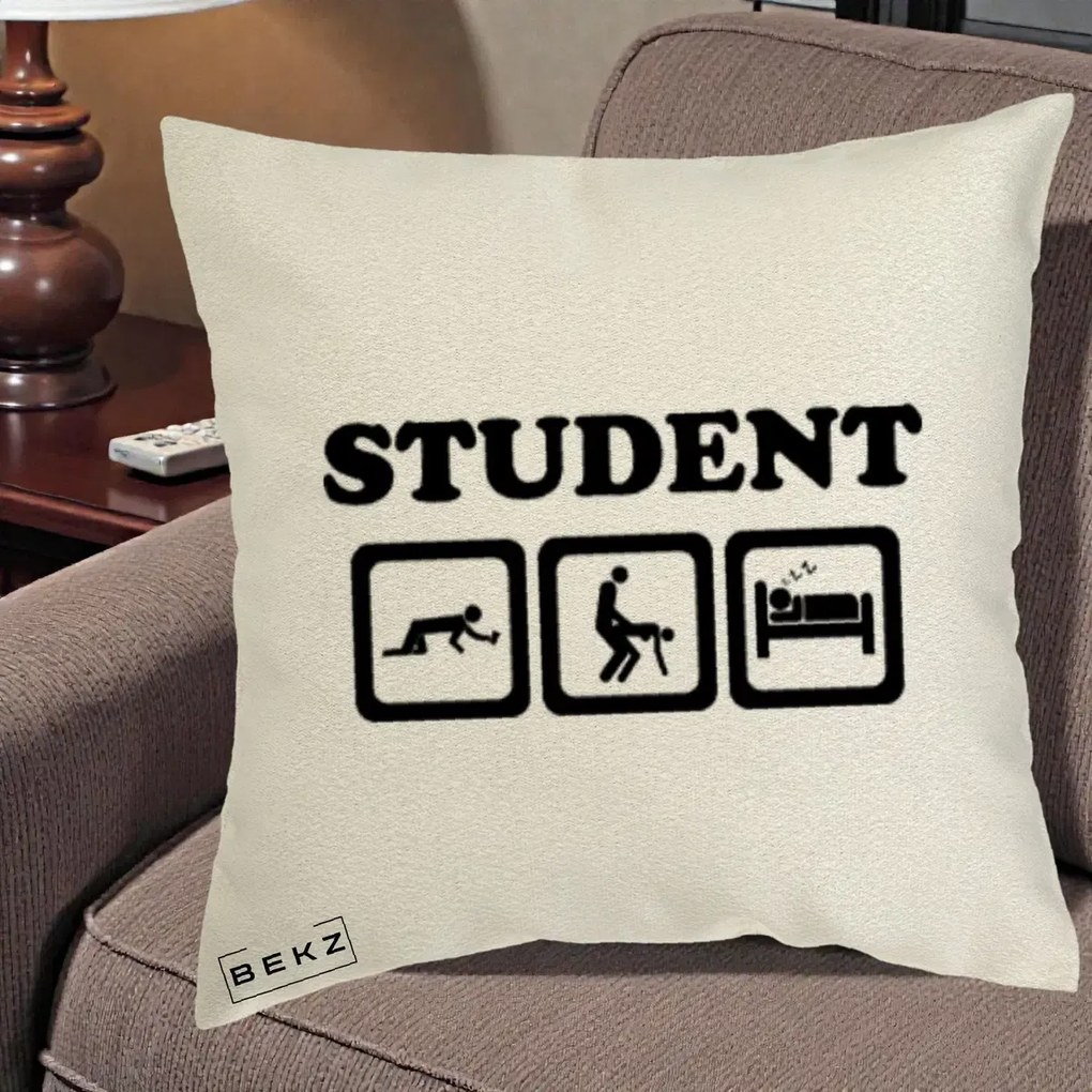 Perna Decorativa Student Life, 40x40 cm, Ecru, Husa Detasabila, Perna Inclusa, BEKZ®
