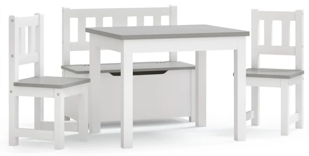 10411 vidaXL Set masă&scaune pentru copii, 4 piese, alb și gri, MDF