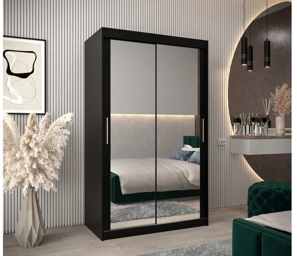Dulap de haine 120 cm Toki 3 (negru mat + stejar sonoma). 1065062