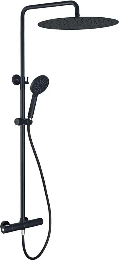 Set de duș DRAGOR cu baterie termostatică, negru mat