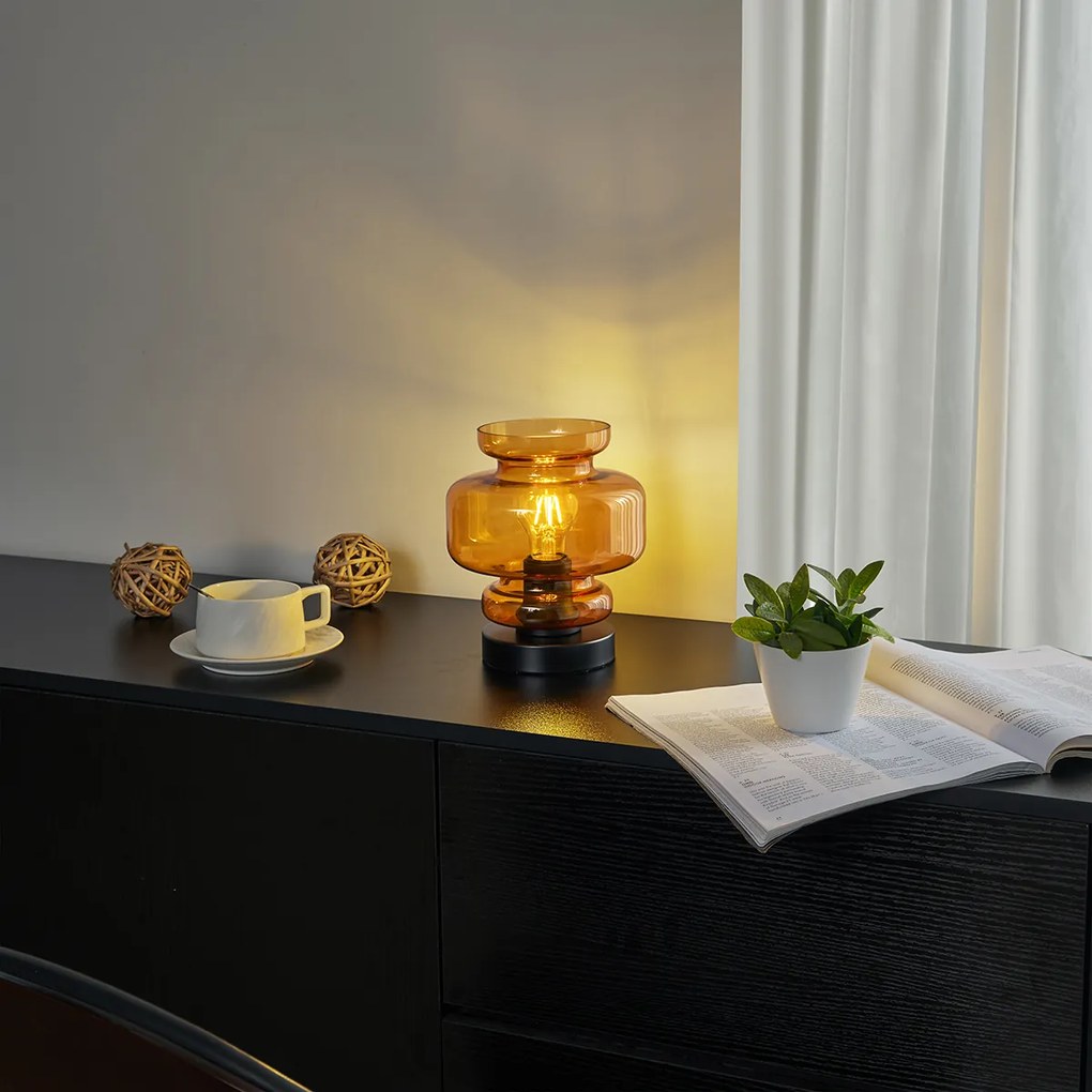 Lampă de masă retro neagră cu sticlă portocalie - Denise