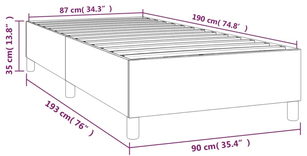 Cadru de pat box spring, maro inchis, 90x190 cm, textil Maro inchis, 35 cm, 90 x 190 cm