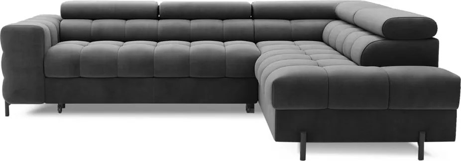 Colțar gri închis extensibil/cu spațiu de depozitare cu tapițerie din catifea (cu colț pe partea dreaptă/în formă de ”L”) Ferucce – ELTAP