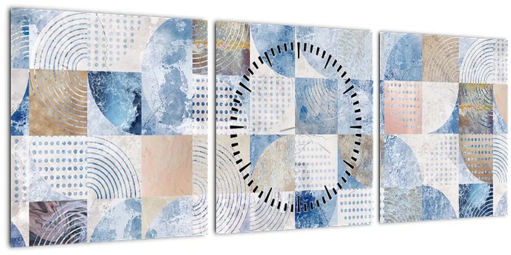 Tablou - figuri geometrice pe perete (cu ceas) (90x30 cm)